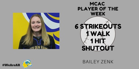 Bailey Zenk Earns Player of the Week Honors